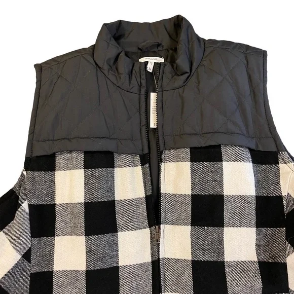 NWT MAURICES Black & White Buffalo Plaid Zip Up Vest Jacket 3X - Picture 3 of 6